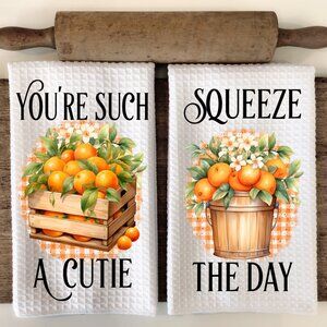 Citrus Kitchen Towel, Orange Fruit Tea Towel Set, Fruit Print Hand Towel